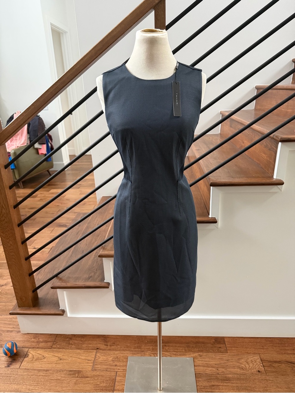 Tahari Navy/Black Textured Sheath Dress